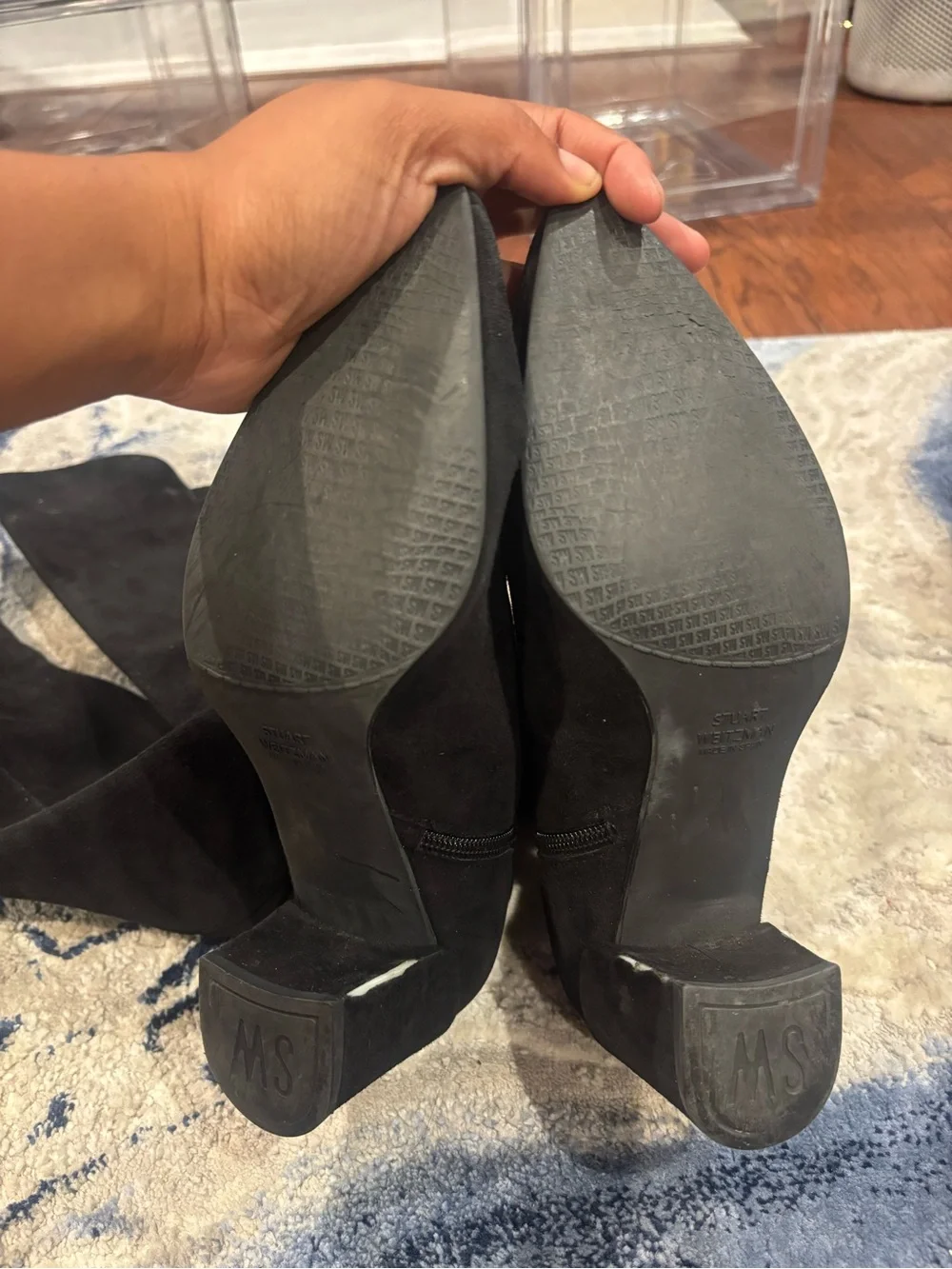 Stuart Weitzman Black Over-the-Knee Suede Block Heel Boots